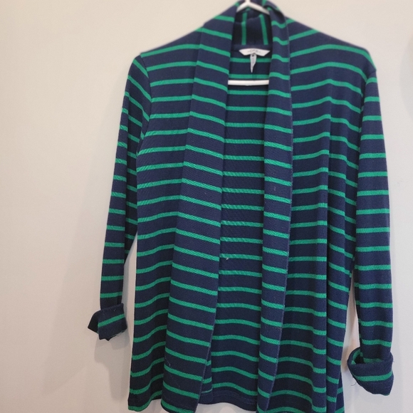 DKR Co Vibrant Knit Black & Green Striped Tuxedo Front Cardigan Sweater Jacket S - Picture 4 of 8